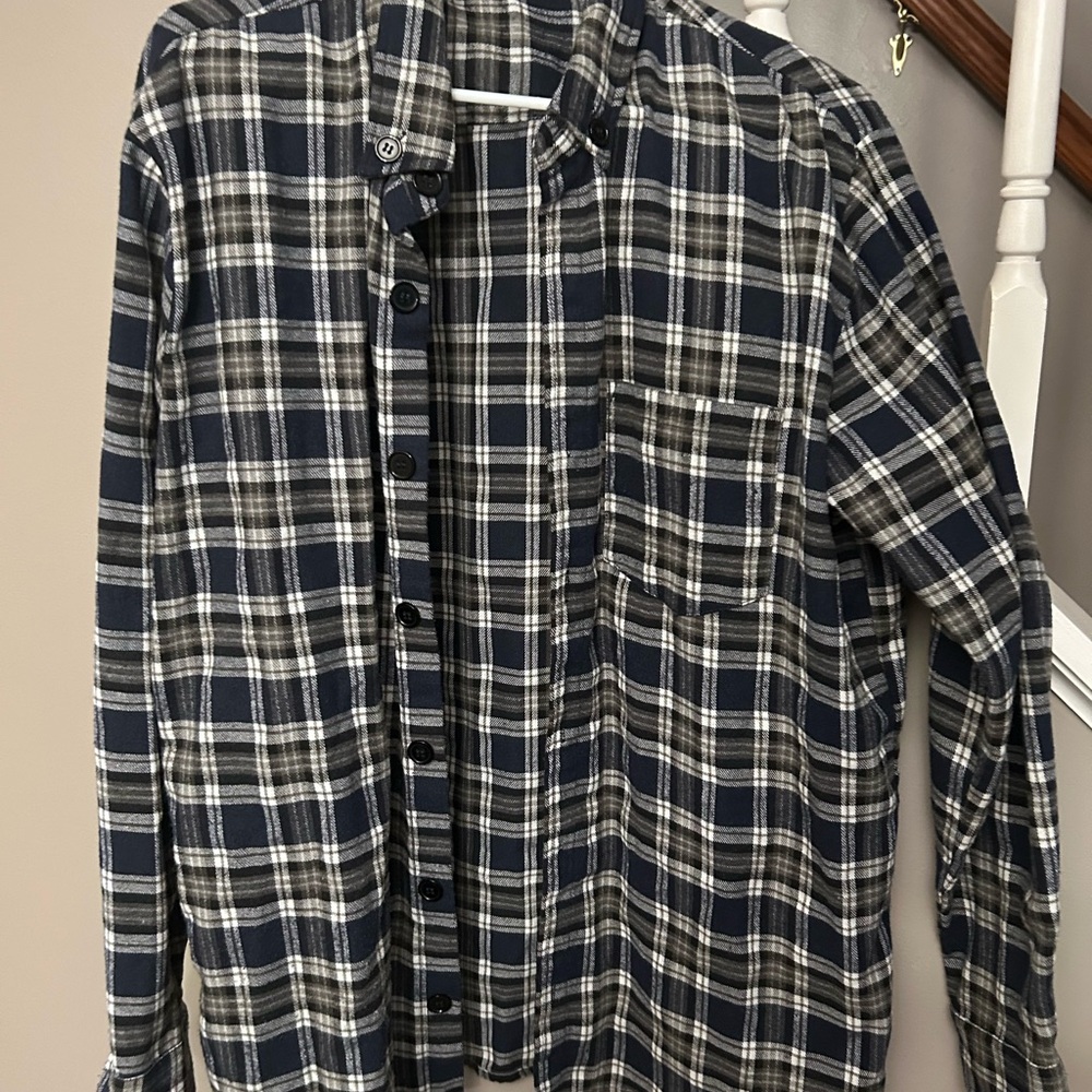 Pink Lily Navy and White Plaid Button Down Shirt